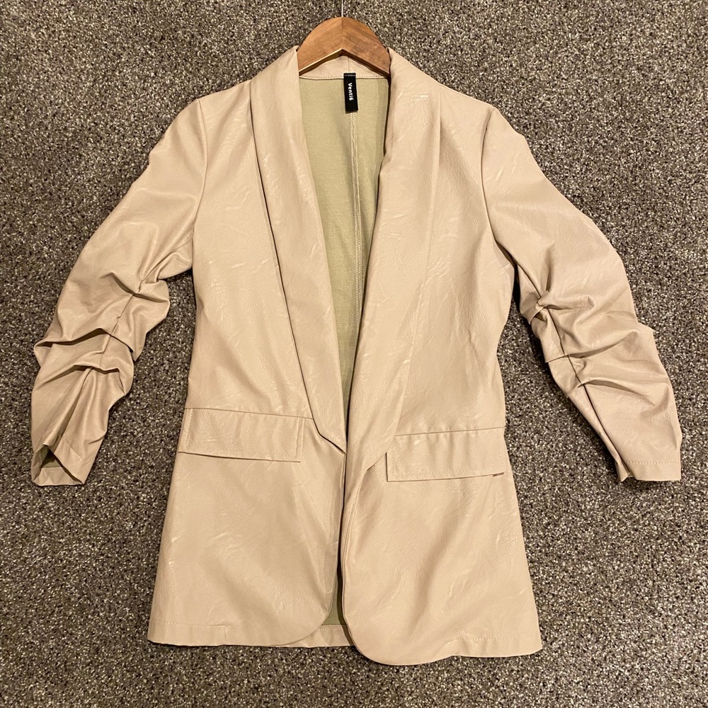 Faux cream leather blazer